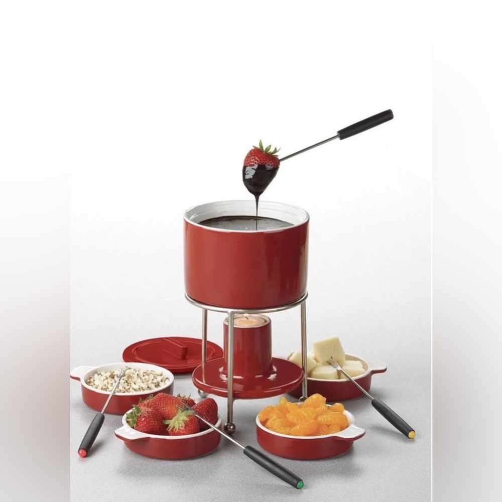 NIB Casamoda red, nesting fondue set.